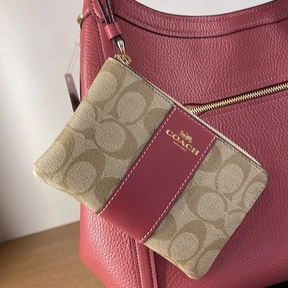 Coach Corner Zip Wristlet In Signature Canvas IM/Khaki Multi /Rouge - Picture 6 of 16